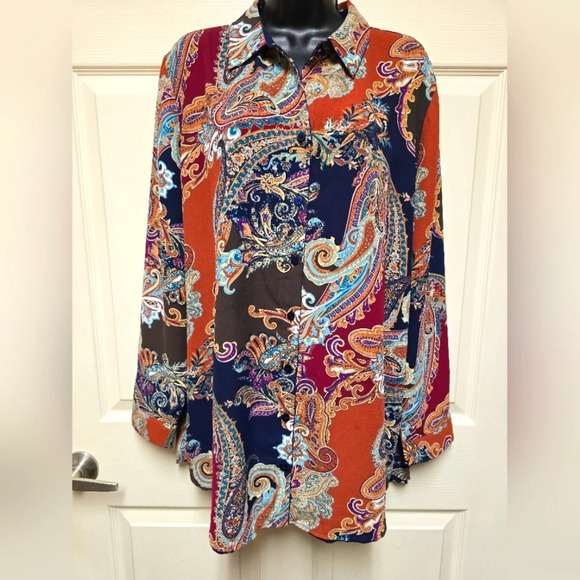 Chico’s Reversible Paisley-Dot Shirt Sz 3 (16) - Picture 1 of 16